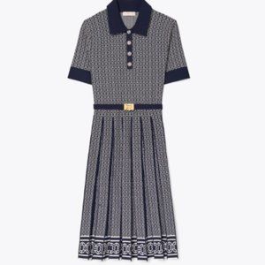 NWT Tory Burch Gemini Link Jacquard Navy Dress, size Sm, SOLD OUT, MSRP $498